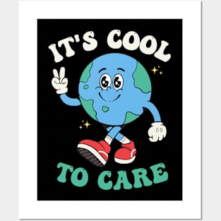 Earth Day It's Cool To Care Groovy Retro 2024 Earth Day Posters and Art